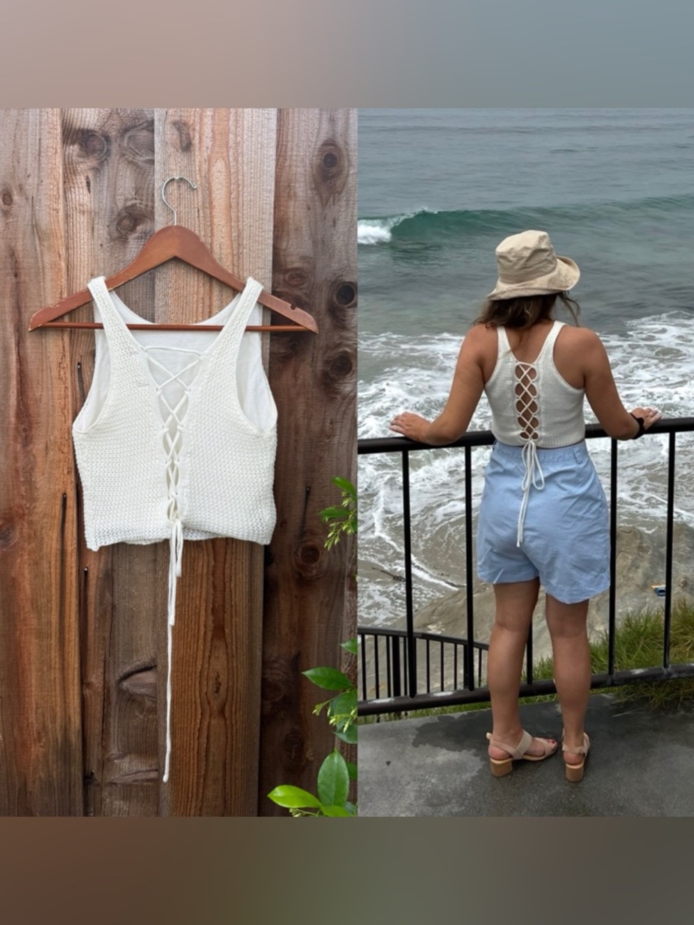 White Crochet Knit Cropped Corset Back Tank Top 🌿 - Picture 3 of 7